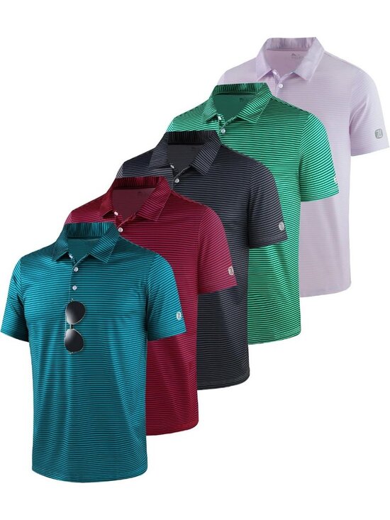 Other - 5 Pack Men's Golf Polo Shirts - Striped, Short Sleeve, UPF 50+, Moisture